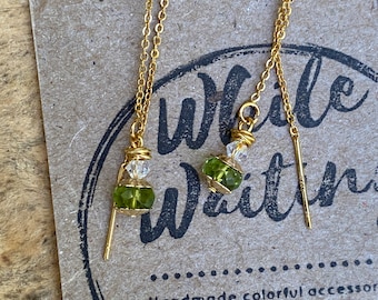 Petite vintage peridot threader earrings/ 18k gold threader earrings/ necklace set