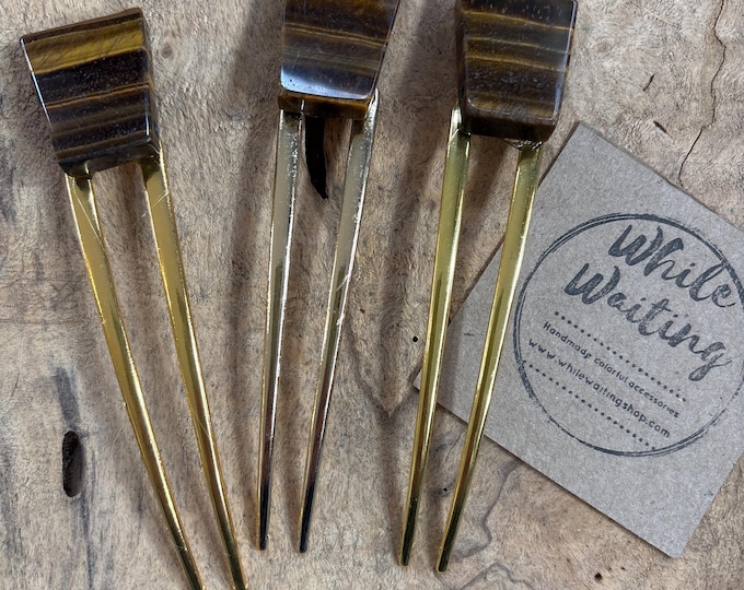 Tiger’s eye Hair Pin: Modern brown Hair fork