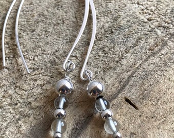 Vintage Aquamarine Sterling Silver Threader Earrings: Minimalist Petite Style
