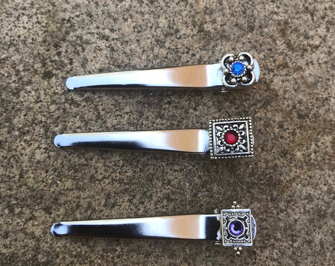 Feminine Silver gem hair clips/ hair pins/ hair pins/ birthstone hair clips