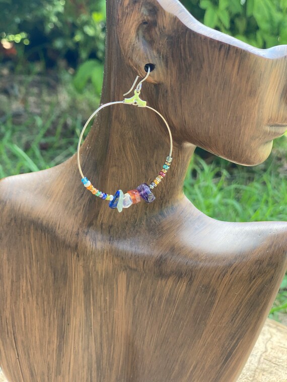 Silver stone hoop earrings best sale