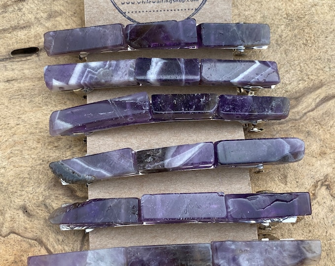 Purple Stone hair large Barrette/ amethyst 4 in barrette/ druzy hair barrette/ hair accessory / raw stone hair clip/ boho hair clip