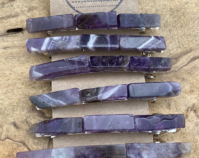 Purple Stone hair extra large Barrette/ amethyst 4 in barrette/ druzy hair barrette/ hair accessory / raw stone hair clip/ boho hair clip