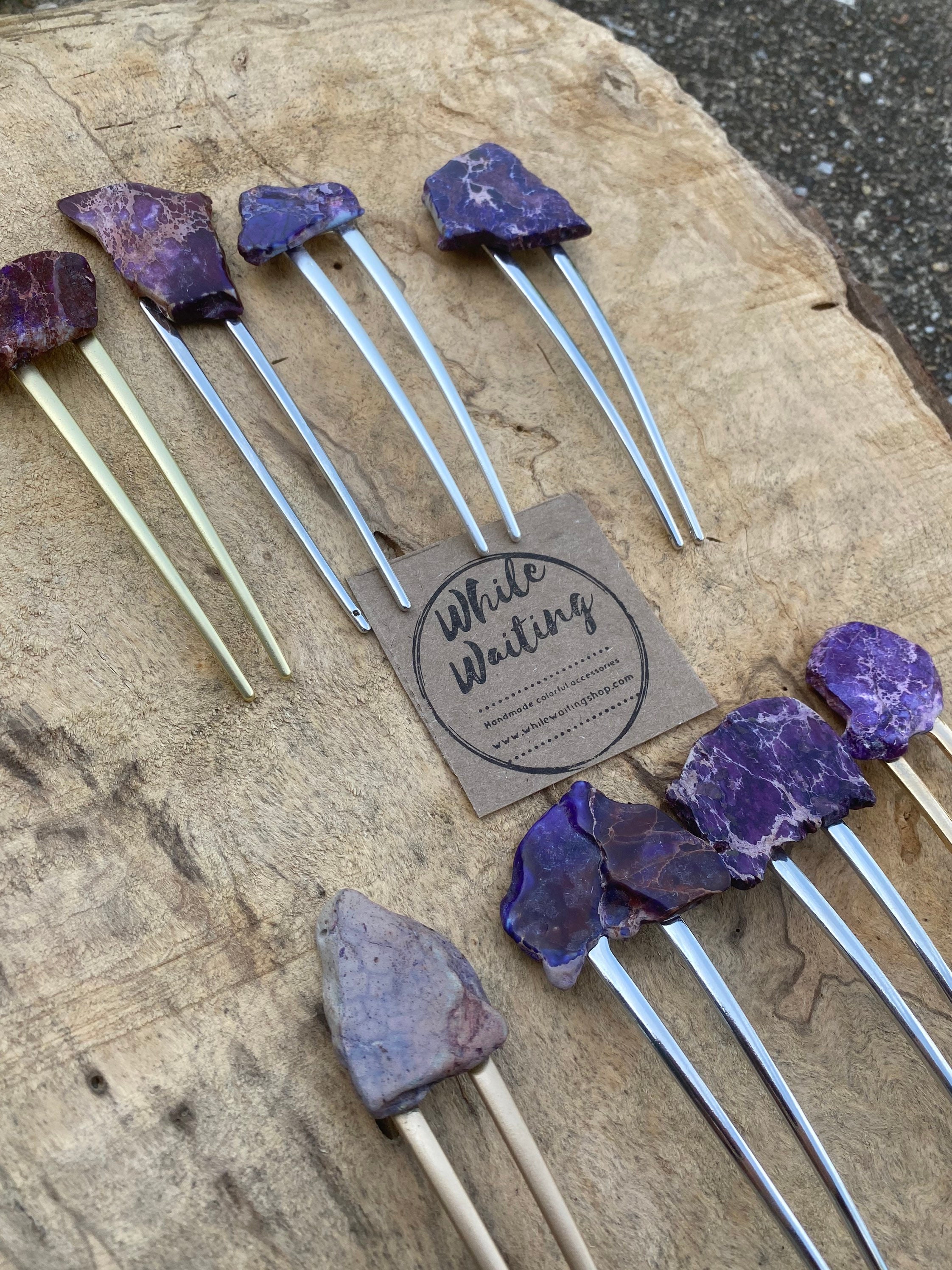 Purple Violet mauve Stone hair fork/ purple hair fork / druzy hair fork