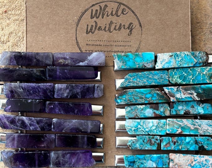 Amethyst turquoise Stone Hair Clip, Unique Boho Alligator Clip 3 inch