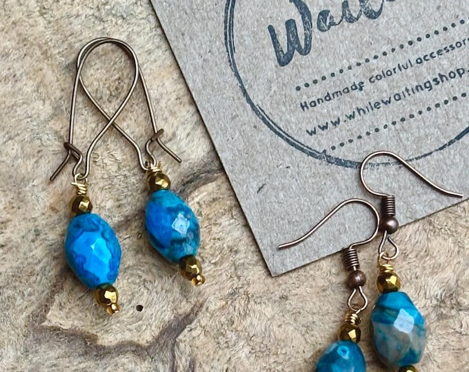 Faceted turquoise Apatite earrings