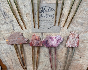 orange Dyed Jasper Stone Hair Fork: Boho Hair Pin