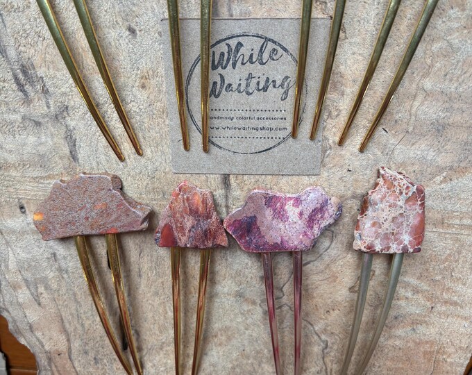 orange Dyed Jasper Stone Hair Fork: Boho Hair Pin