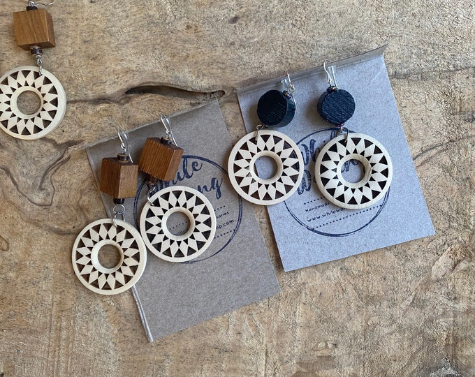 Brown and black wood hoop earrings / bohemian wood earrings / statement earrings