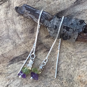 Amethyst/ citrine/ peridot threader earrings/ minimalist gem earrings/ sterling silver earrings