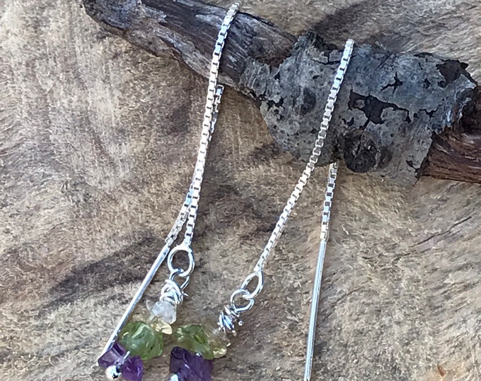 Amethyst/ citrine/ peridot threader earrings/ minimalist gem earrings/ sterling silver earrings