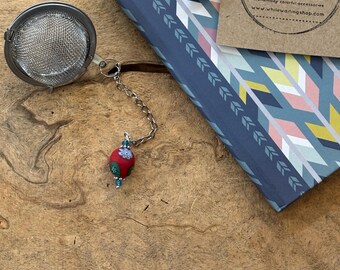 Red Floral Tea Infuser Bookmark: millefiori Glass Loose Leaf Strainer