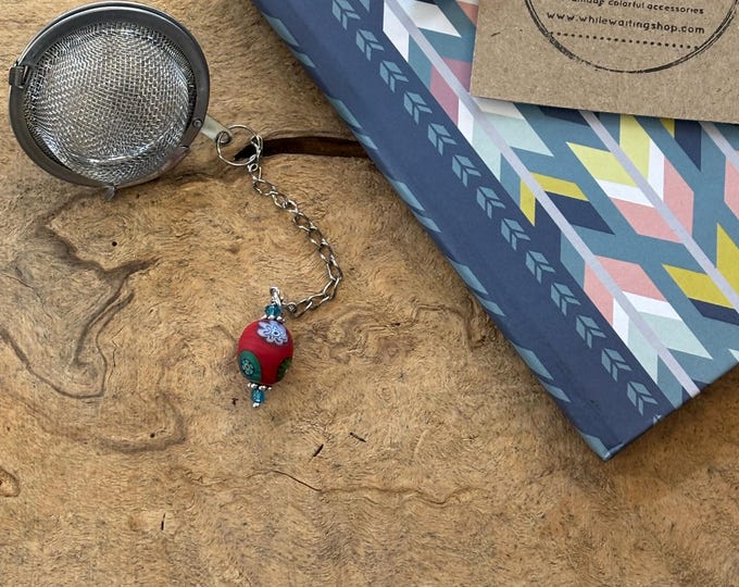Red Floral Tea Infuser Bookmark: millefiori Glass Loose Leaf Strainer