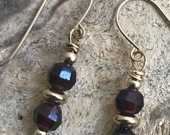 Garnet gold filled earrings/ small garnet earrings/ small red stone earrings/ gold filled earrings/ January birthstone