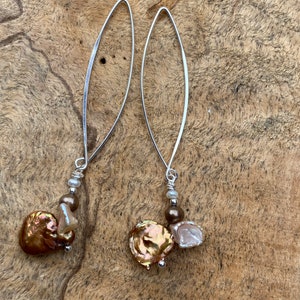 Brown Keshi Pearl Sterling Silver Threader Earrings