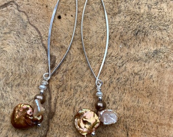 Brown Keshi Pearl Sterling Silver Threader Earrings