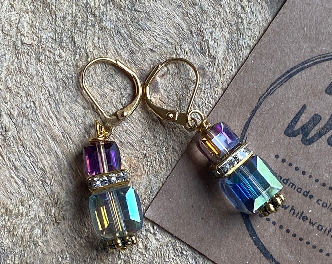 Gold Plated Iridescent Glass Statement Earrings