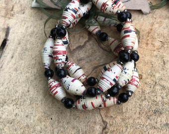 Wholesale / bulk bracelets/ recycled paperbead bracelets/ black& white red