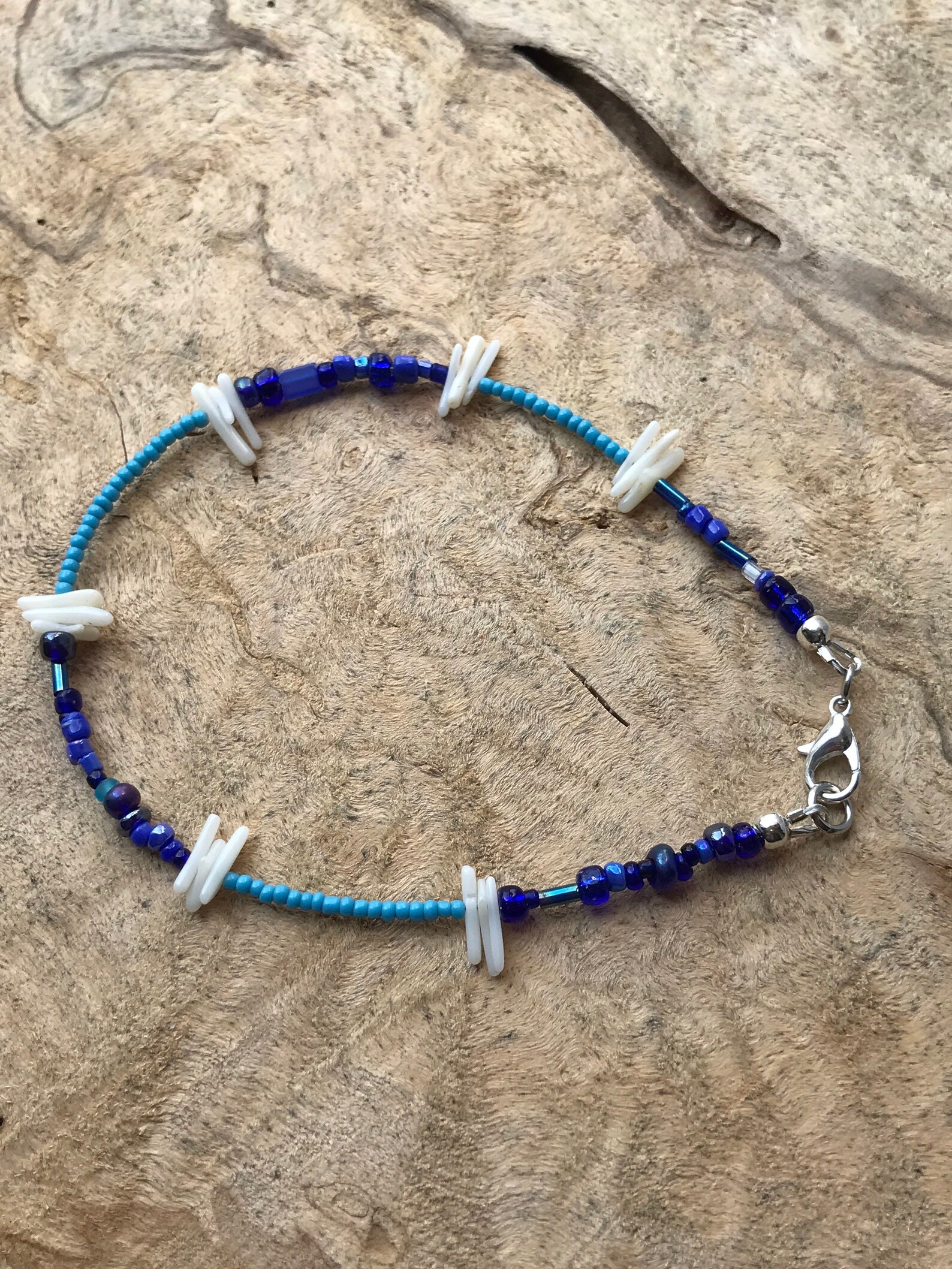 Blue & White Shell Boho Anklet / Seed Bead Anklet/ Beach Jewelry ...
