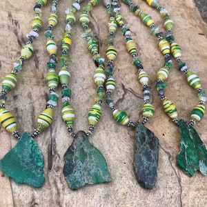 Emerald Green Jasper Stone Pendant Necklace: Handmade Paperbead