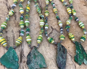 Emerald Green Jasper Stone Pendant Necklace: Handmade Paperbead