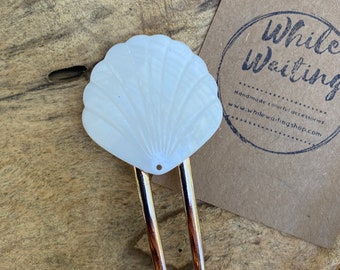 Seashell Hair Fork: Gold Tone Beach Hair Pin