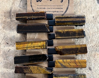 Tigers Eye Stone Hair Clip: Polished Brown Boho Accessory