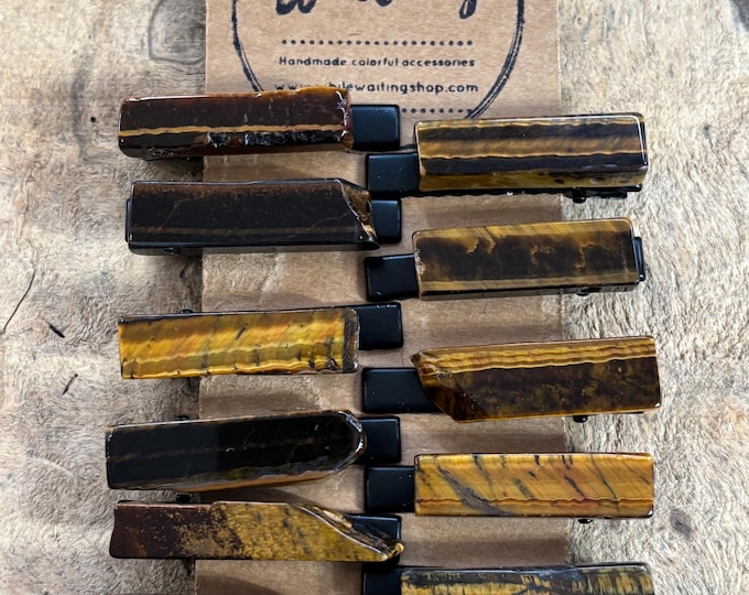 Tigers Eye Stone Hair Clip: Polished Brown Boho Accessory