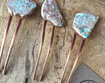 Turquoise Jasper Hair Fork: Rose Gold Boho Hair Pin
