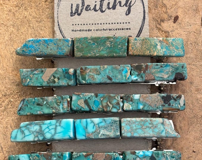 Turquoise Stone Hair Barrette: Boho Silver Tone Hair Clip