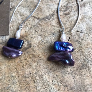 Keshi Pearl Sterling Silver Threader Earrings: Navy, Purple, Pink