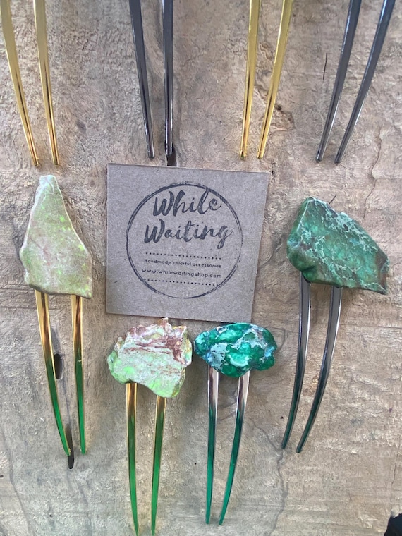 Green Jasper Stone Hair Fork: Boho Hair Pin - Etsy Israel display picture 1