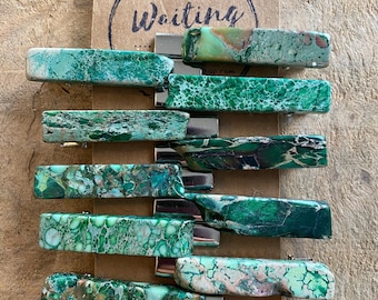 Jasper Stone Hair Clip: Emerald Green Boho Accessory