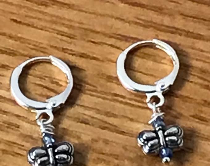 Small butterfly hoop earrings / silver hoop earrings / silver butterfly earrings