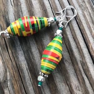 Sterling silver black, yellow & green paperbead earrings / multicolored earrings ecofriendly jewelry