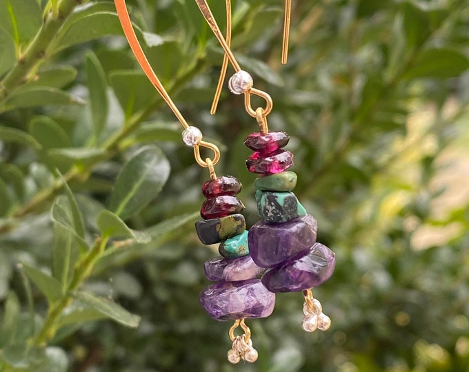 Amethyst/ turquoise/ garnet modern threader earrings/ sterling silver/14k gold threader earrings