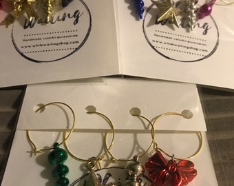 Christmas Wine glass charms- vintage Christmas tree ornaments  set of 4