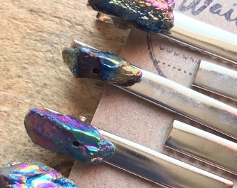 Raw Stone Hair Clip: Shimmering Hematite Boho Accessory