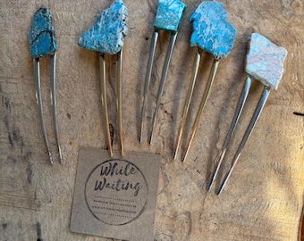Turquoise Stone Hair Fork: Raw Jasper Boho Hair Pin