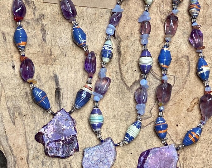 Amethyst and Paper bead statement necklace- paperbeads-amethyst/ Eco-Friendly Necklace / Amethyst Necklace / Paper Bead Necklace