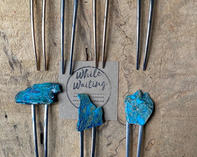 Turquoise Stone hair fork/ green blue fork / druzy hair fork/ western hair accessory / raw stone hair fork/ boho hair pin/ hair stick