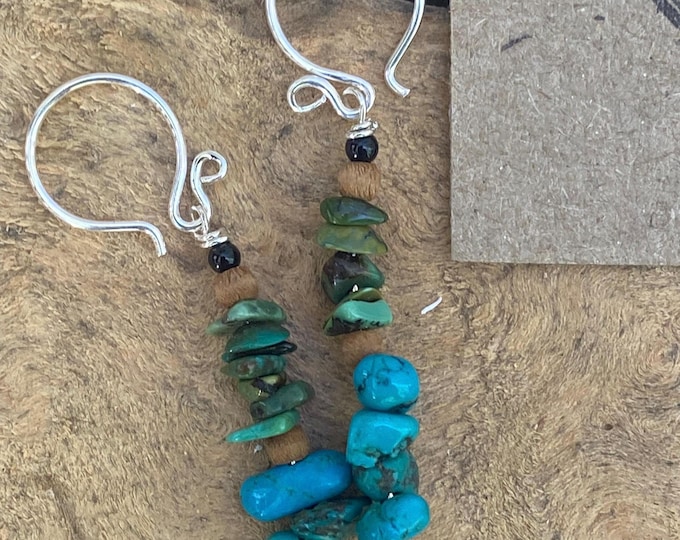 Vintage Turquoise Dangle Earrings: Sterling Silver & Onyx