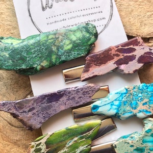 Green /Purple Stone hair clip/ 2 inch hair clip/ druzy hair clip/ hair accessory / raw stone hair clip/ boho hair clip/ tie clip