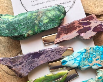 Raw Jasper Stone Hair Clip, Boho Alligator Clip (2 inch)