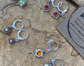 Sterling Silver Hoop Earrings with Swarovski Crystal: Tiny Dangle Earrings
