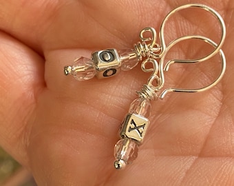 Sterling Silver XO Earrings: Czech Glass Bead Mini Hoops