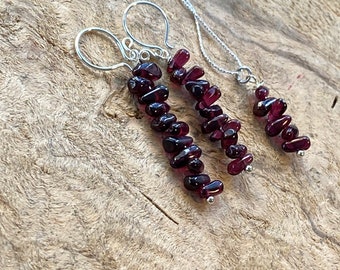 Garnet stack sterling silver earrings/ birthstone set