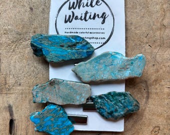 Turquoise Jasper Stone Hair Clip: Boho Alligator Clip (2 inch)