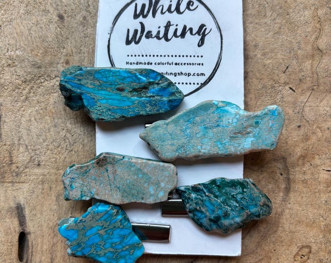Turquoise Jasper Stone Hair Clip: Boho Alligator Clip (2 inch)