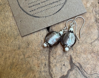 Gray glass earrings/ sterling silver/ silver earrings